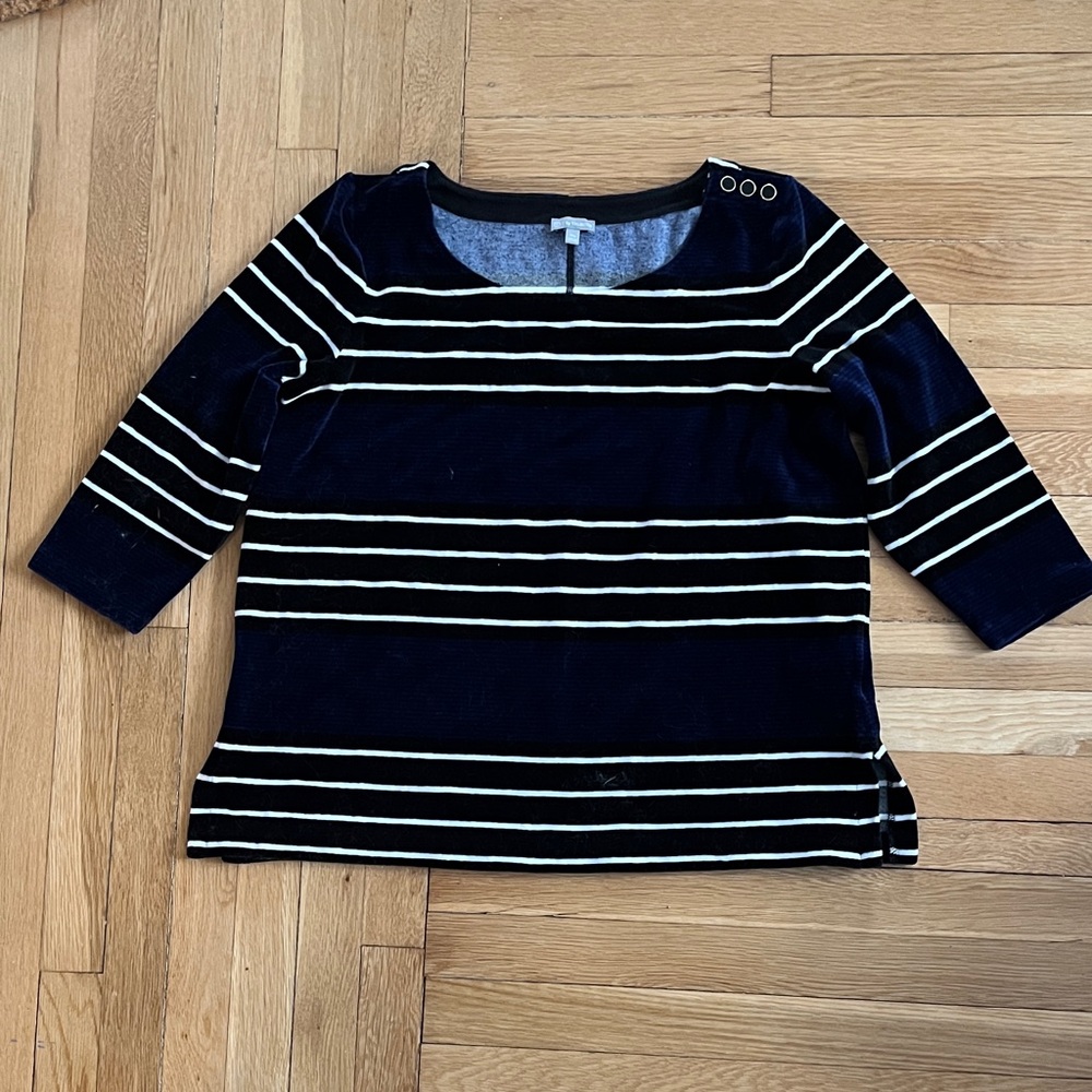 Talbots Navy and White Striped Long Sleeve Top